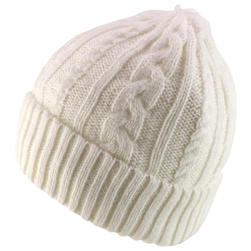 Trendy Apparel Shop Stretch Thick Warm Cable Knit Sherpa Lined Beanie