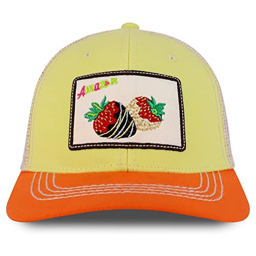 Trendy Apparel Shop Square Chocolate Covered Strawberries Embroidered Trucker Cap