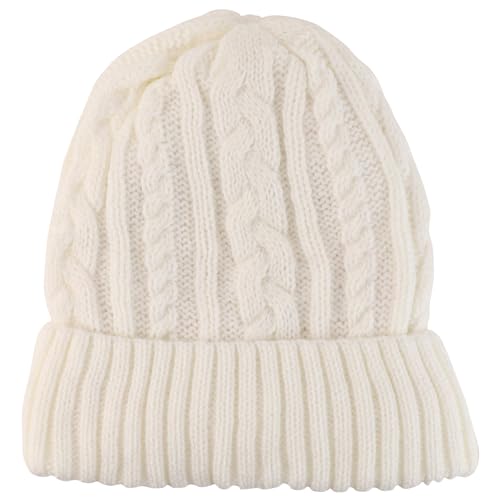 Trendy Apparel Shop Stretch Thick Warm Cable Knit Sherpa Lined Beanie