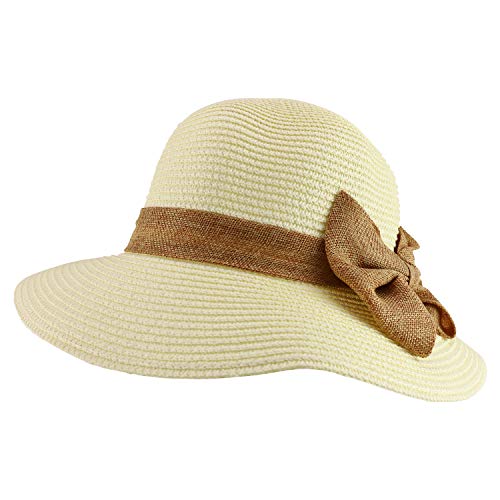 Trendy Apparel Shop Women's Bow Band Paper Braid Large Brim Sun Bucket Hat