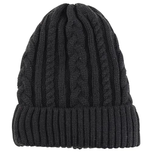 Trendy Apparel Shop Stretch Thick Warm Cable Knit Sherpa Lined Beanie