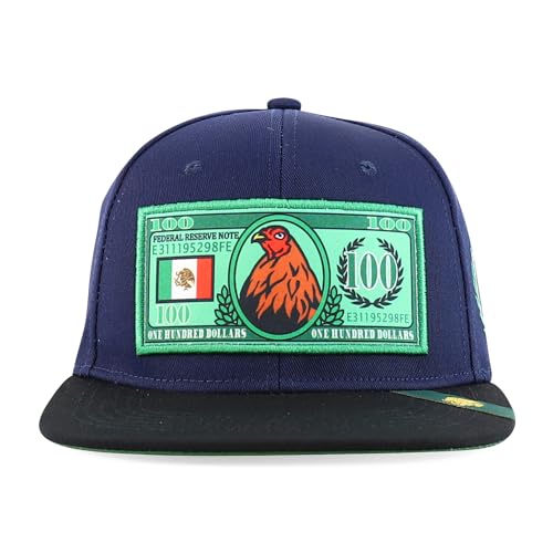 Trendy Apparel Shop 100 Dollar Bill with Rooster Patch Flatbill Snapback Cap