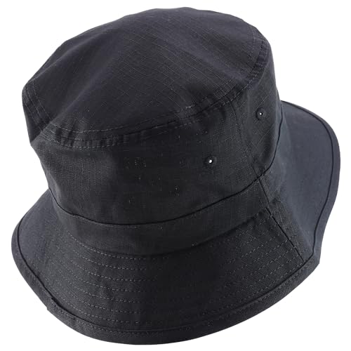 Trendy Apparel Shop Short Brim Ripstop Lariat Boonie Bucket Hat with Rope Chin Strap