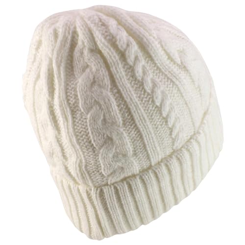 Trendy Apparel Shop Stretch Thick Warm Cable Knit Sherpa Lined Beanie