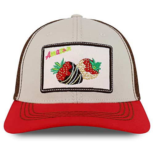 Trendy Apparel Shop Square Chocolate Covered Strawberries Embroidered Trucker Cap