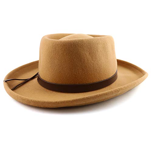 Trendy Apparel Shop 3" Brim Wool Felt Upturn Brim Gambler Hat