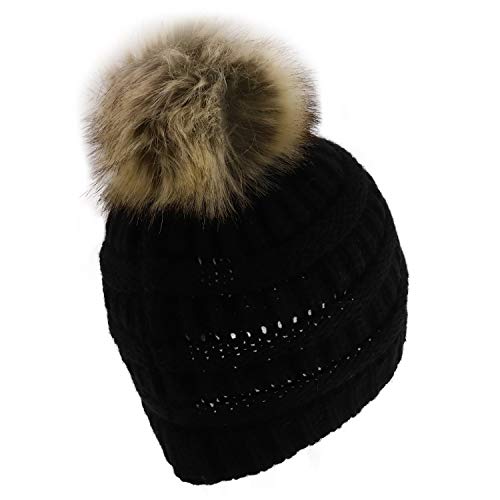 Trendy Apparel Shop Youth Size Kid's Solid Ribbed Pom Knit Beanie Hat