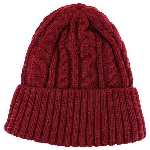 Trendy Apparel Shop Stretch Thick Warm Cable Knit Sherpa Lined Beanie