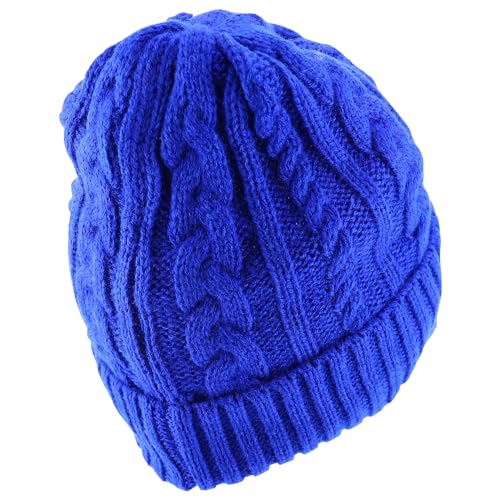 Trendy Apparel Shop Stretch Thick Warm Cable Knit Sherpa Lined Beanie