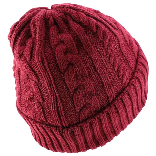 Trendy Apparel Shop Stretch Thick Warm Cable Knit Sherpa Lined Beanie