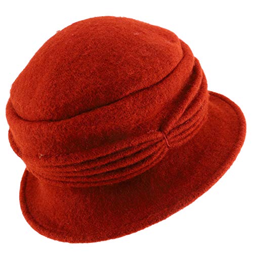 Trendy Apparel Shop Women's Boiled Wool Flowers Accent Ribbed Bucket Cloche Hat