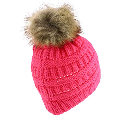 Trendy Apparel Shop Youth Size Kid's Solid Ribbed Pom Knit Beanie Hat