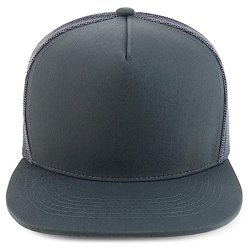 Trendy Apparel Shop Oversize XXL Plain 5 Panel Trucker Flat Bill Mesh Snapback Cap