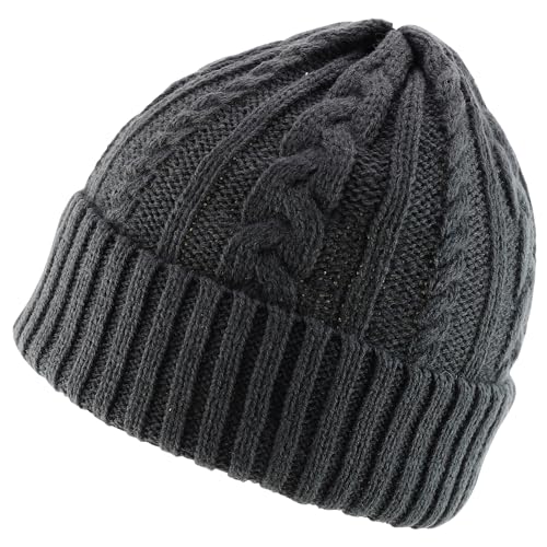 Trendy Apparel Shop Stretch Thick Warm Cable Knit Sherpa Lined Beanie