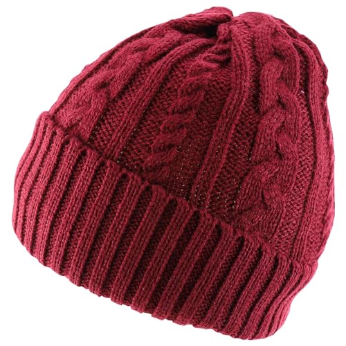 Trendy Apparel Shop Stretch Thick Warm Cable Knit Sherpa Lined Beanie