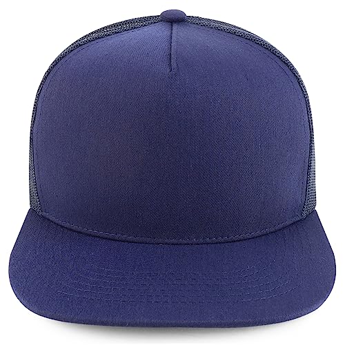 Trendy Apparel Shop Oversize XXL Plain 5 Panel Trucker Flat Bill Mesh Snapback Cap