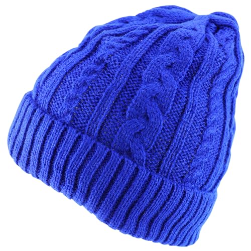 Trendy Apparel Shop Stretch Thick Warm Cable Knit Sherpa Lined Beanie