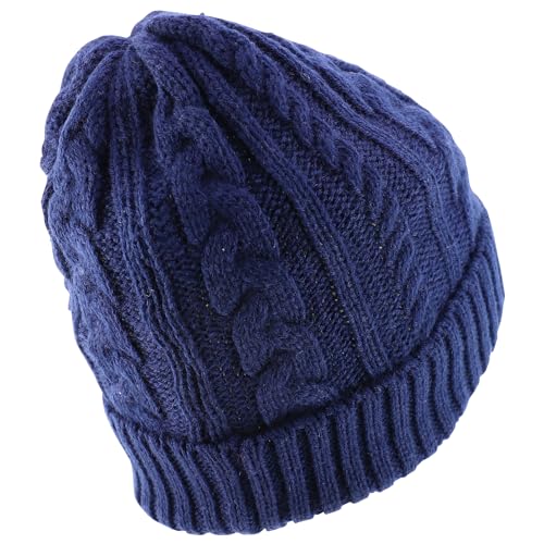 Trendy Apparel Shop Stretch Thick Warm Cable Knit Sherpa Lined Beanie