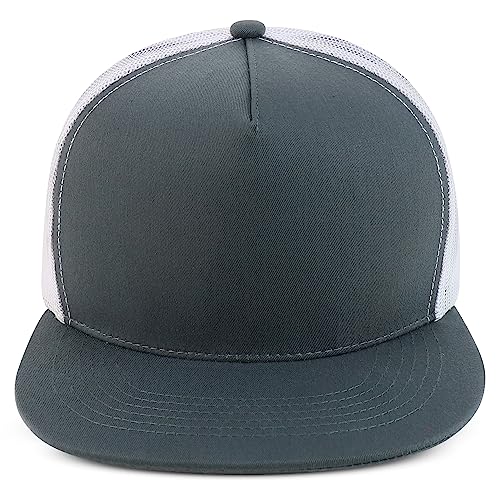 Trendy Apparel Shop Oversize XXL Plain 5 Panel Trucker Flat Bill Mesh Snapback Cap