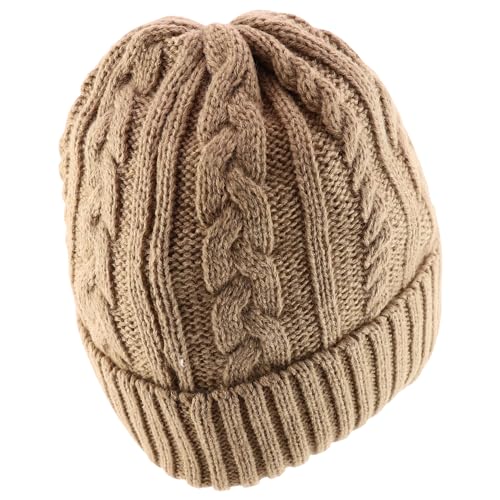 Trendy Apparel Shop Stretch Thick Warm Cable Knit Sherpa Lined Beanie