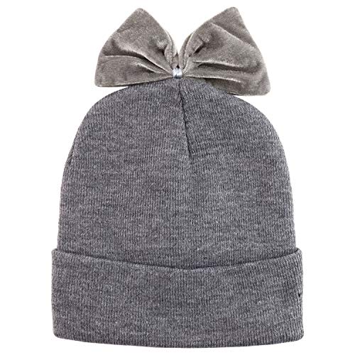 Trendy Apparel Shop Youth Size Girl's Velvet Bow Accent Cuff Long Beanie