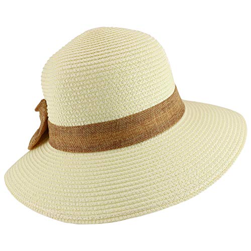 Trendy Apparel Shop Women's Bow Band Paper Braid Large Brim Sun Bucket Hat