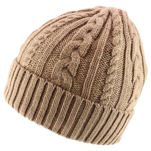 Trendy Apparel Shop Stretch Thick Warm Cable Knit Sherpa Lined Beanie