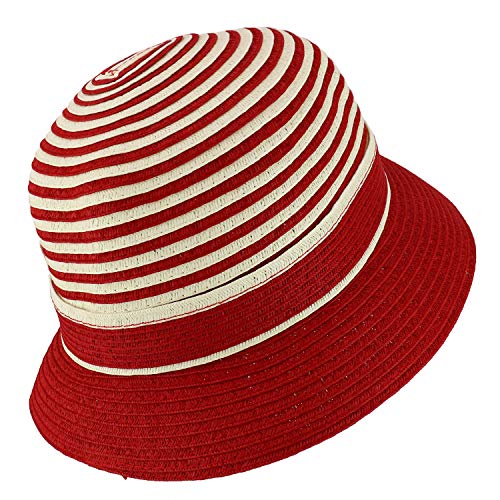 Trendy Apparel Shop Women's Flower Accent Striped Crown Paper Braid Bucket Hat