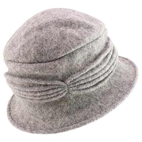 Trendy Apparel Shop Women's Boiled Wool Flowers Accent Ribbed Bucket Cloche Hat