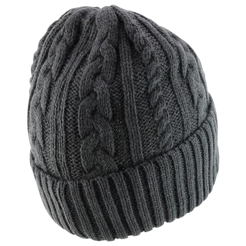 Trendy Apparel Shop Stretch Thick Warm Cable Knit Sherpa Lined Beanie