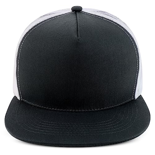 Trendy Apparel Shop Oversize XXL Plain 5 Panel Trucker Flat Bill Mesh Snapback Cap