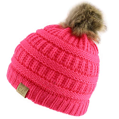 Trendy Apparel Shop Youth Size Kid's Solid Ribbed Pom Knit Beanie Hat