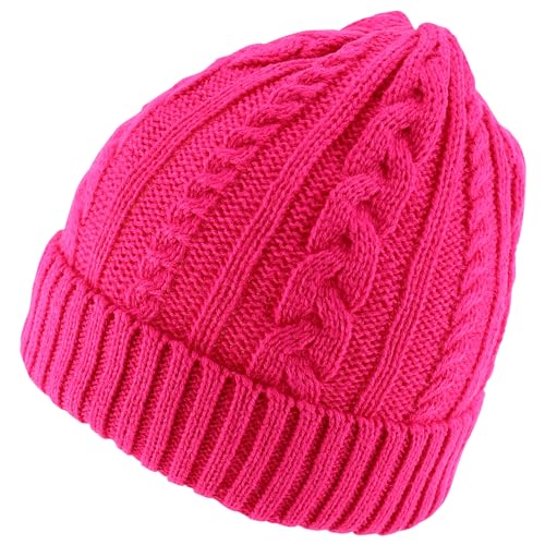 Trendy Apparel Shop Stretch Thick Warm Cable Knit Sherpa Lined Beanie