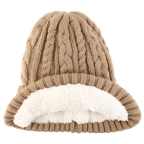 Trendy Apparel Shop Stretch Thick Warm Cable Knit Sherpa Lined Beanie