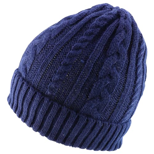 Trendy Apparel Shop Stretch Thick Warm Cable Knit Sherpa Lined Beanie