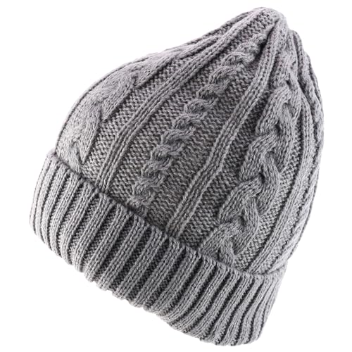 Trendy Apparel Shop Stretch Thick Warm Cable Knit Sherpa Lined Beanie