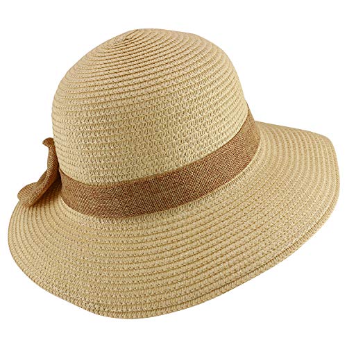 Trendy Apparel Shop Women's Bow Band Paper Braid Large Brim Sun Bucket Hat