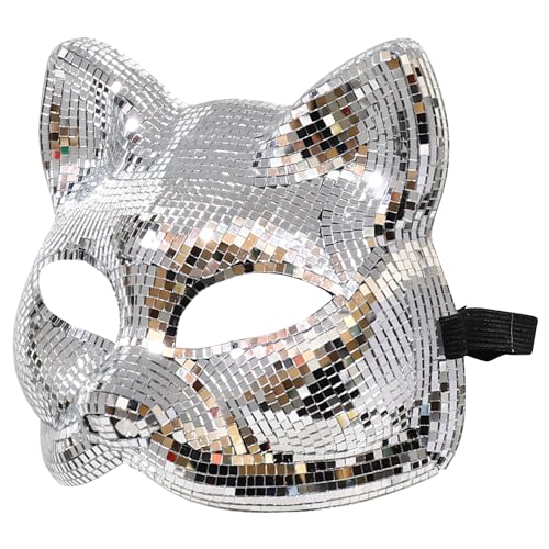 Trendy Apaprel Shop Women's Disco Mirror Glass Cat Half Mask Costume Accessory