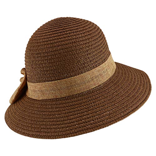 Trendy Apparel Shop Women's Bow Band Paper Braid Large Brim Sun Bucket Hat