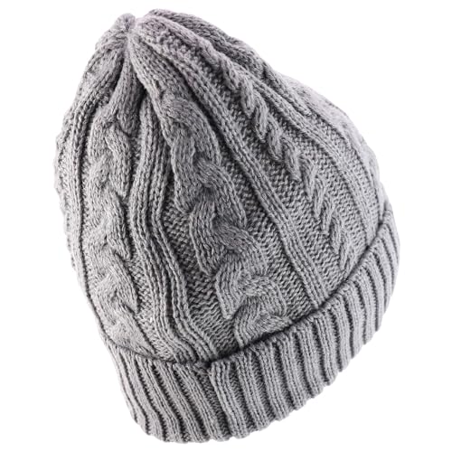 Trendy Apparel Shop Stretch Thick Warm Cable Knit Sherpa Lined Beanie