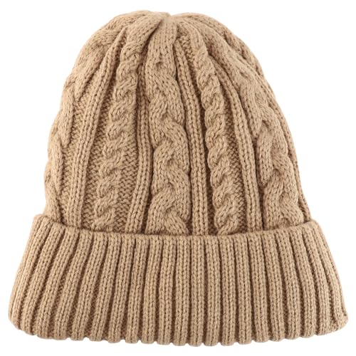 Trendy Apparel Shop Stretch Thick Warm Cable Knit Sherpa Lined Beanie