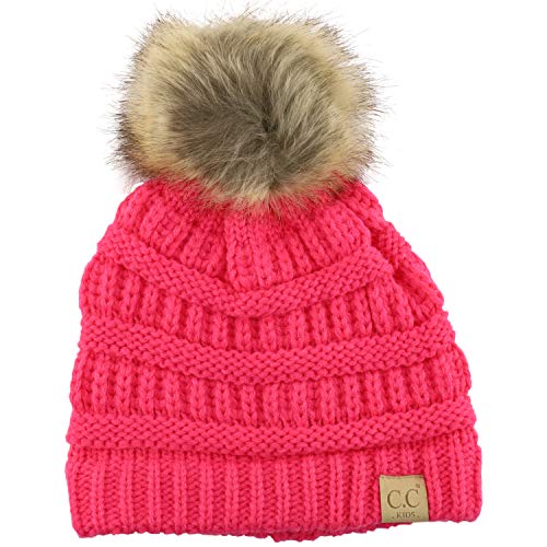 Trendy Apparel Shop Youth Size Kid's Solid Ribbed Pom Knit Beanie Hat