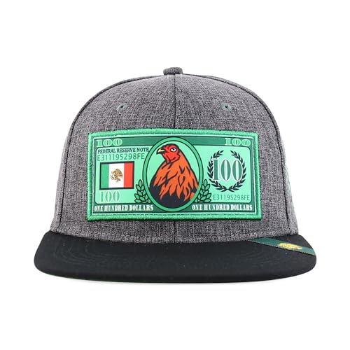 Trendy Apparel Shop 100 Dollar Bill with Rooster Patch Flatbill Snapback Cap