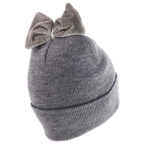 Trendy Apparel Shop Youth Size Girl's Velvet Bow Accent Cuff Long Beanie