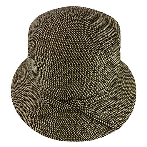 Trendy Apparel Shop Women's UPF 50+ Paper Braid Tweed Ribbon Band Bucket Hat