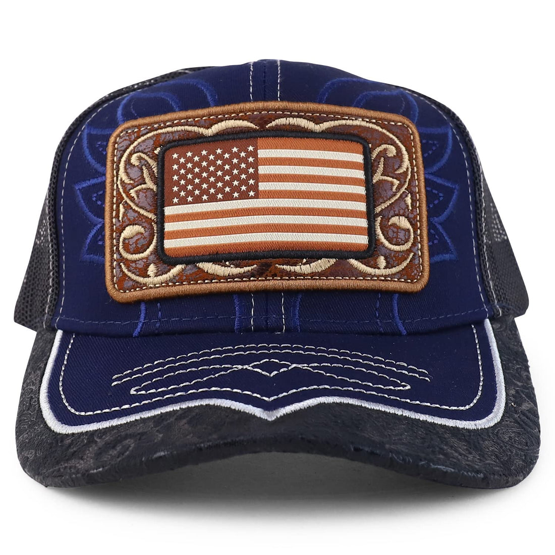 Trendy Apparel Shop America Flag Patch Embroidered Trucker Mesh Baseball Cap