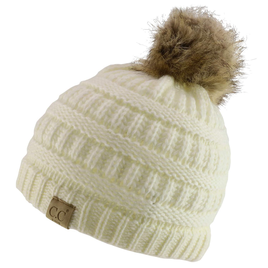 Trendy Apparel Shop Youth Size Kid's Solid Ribbed Pom Knit Beanie Hat