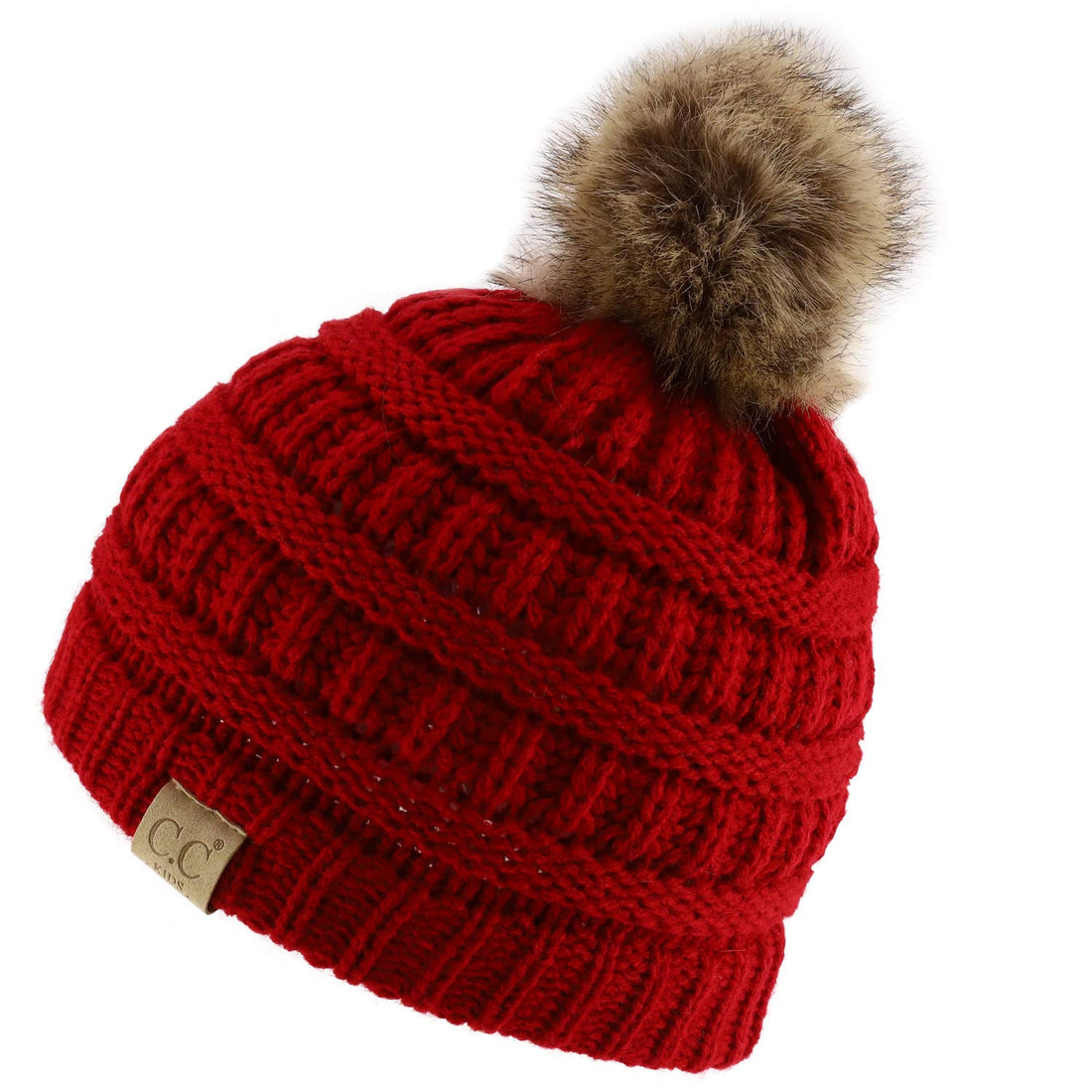 Trendy Apparel Shop Youth Size Kid's Solid Ribbed Pom Knit Beanie Hat