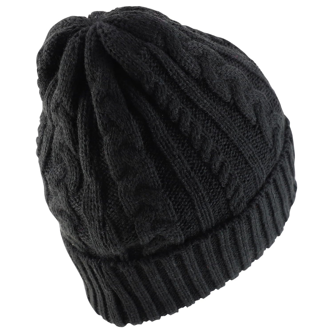 Trendy Apparel Shop Stretch Thick Warm Cable Knit Sherpa Lined Beanie