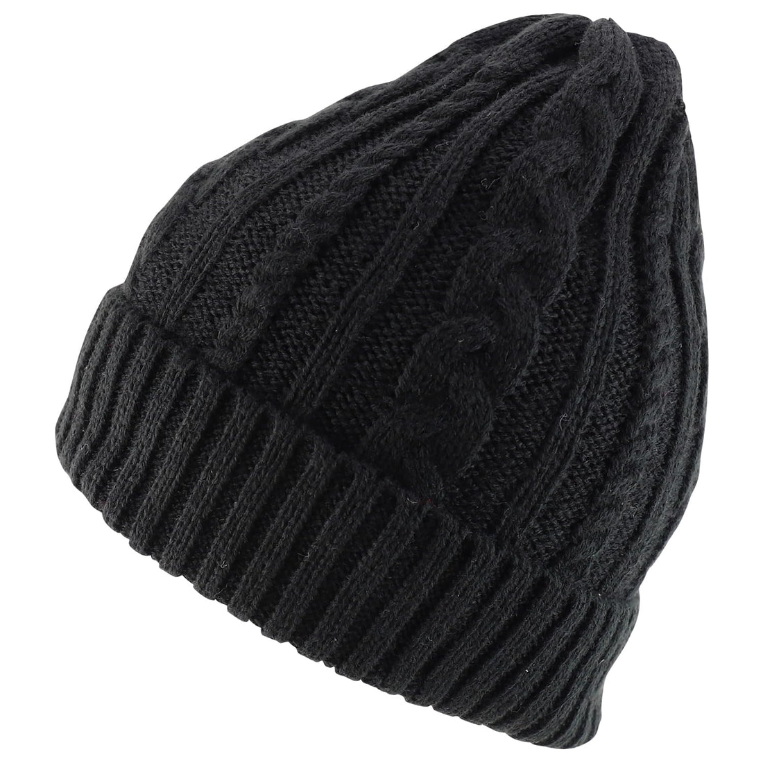 Trendy Apparel Shop Stretch Thick Warm Cable Knit Sherpa Lined Beanie